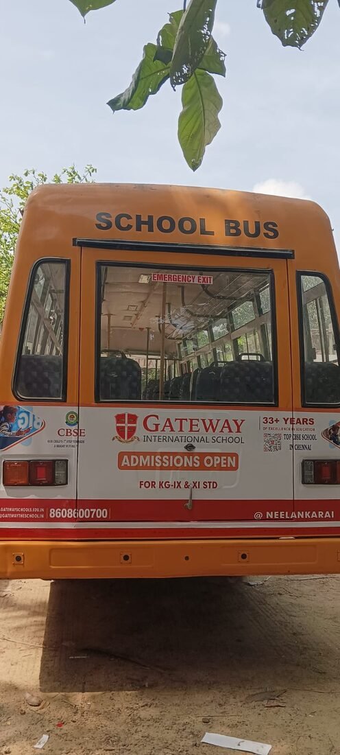 School bus back branding for Gateway International School, Neelankarai