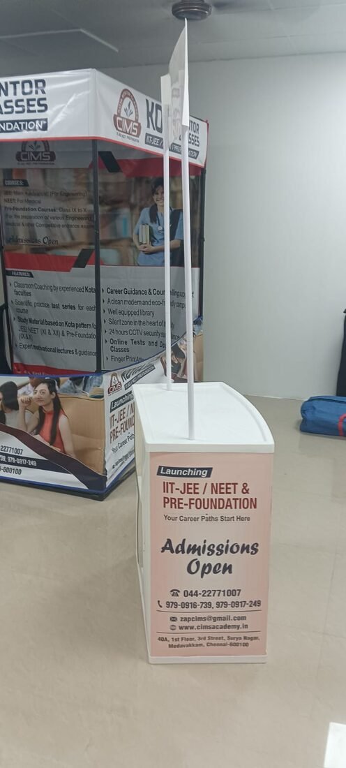 Branded podium standee with flags for CIMS Kota Mentor Classes
